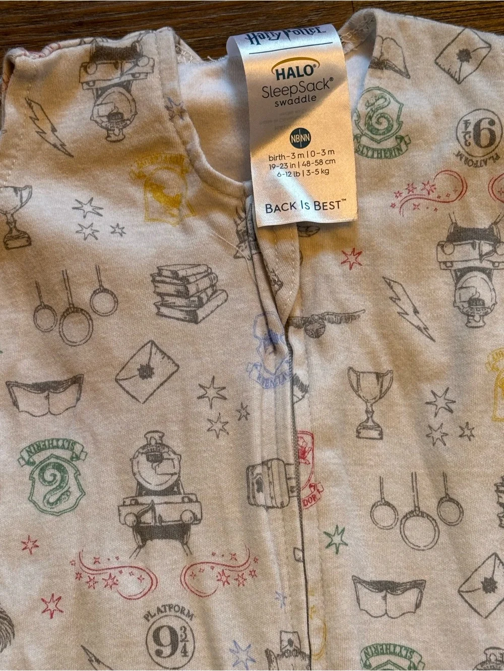 Neutral Cream Kids Pajama Sleep Sack with Multicolor Wizard Icons